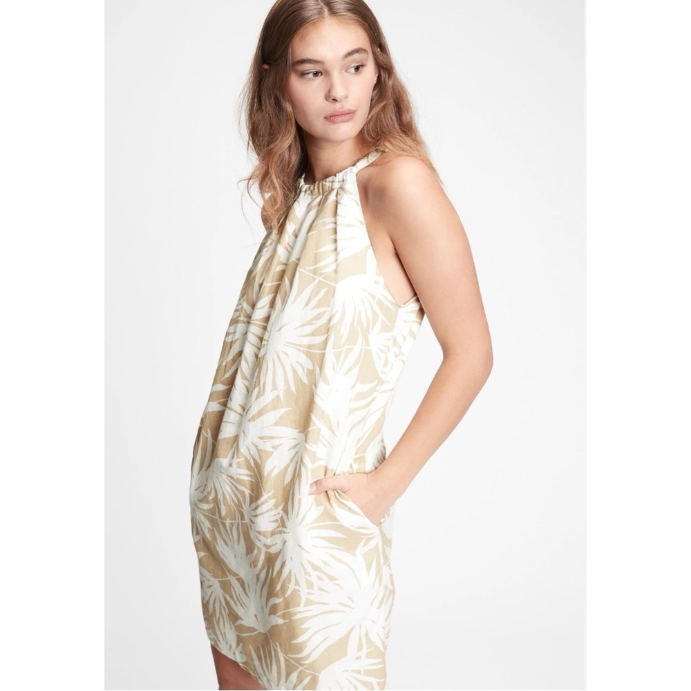 Gap Tie- Back Palm Print Halter Linen Dress